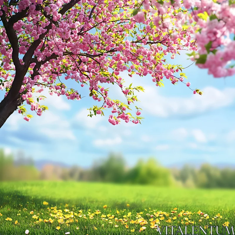 Spring Blossom Tree with Yellow Flowers AI Image