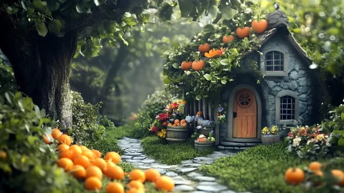 Whimsical Cottage with Orange Accents