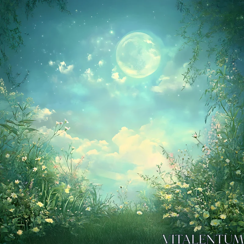 AI ART Moonlit Wildflower Field