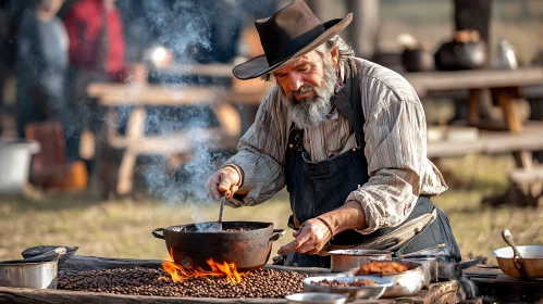 Rustic Outdoor Cooking with Vintage Man