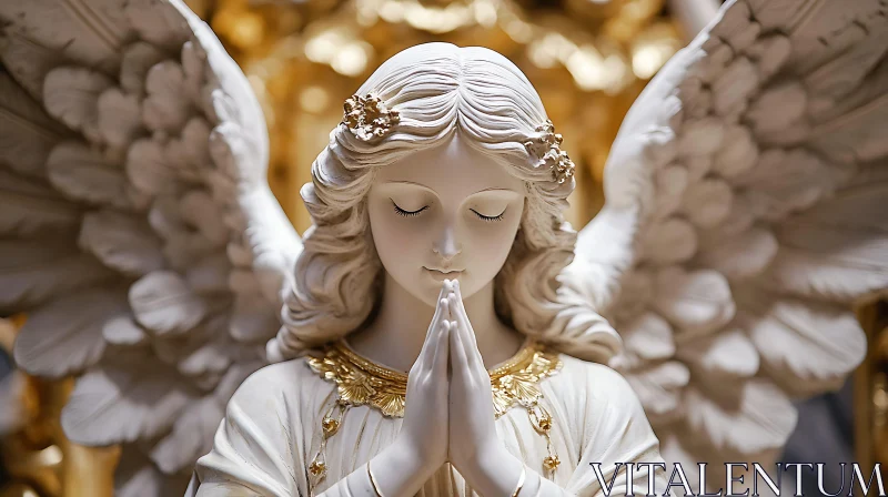 AI ART Praying Angel Sculpture with Golden Light