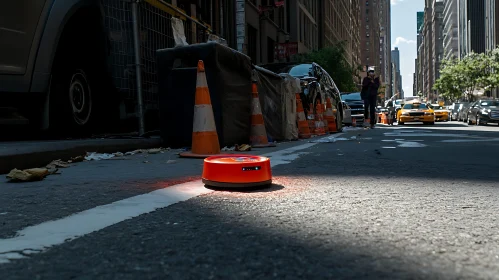 Orange Robot on Asphalt