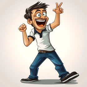 Happy Cartoon Man Celebrating Success