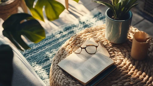 Indoor Still Life with Book and Plant