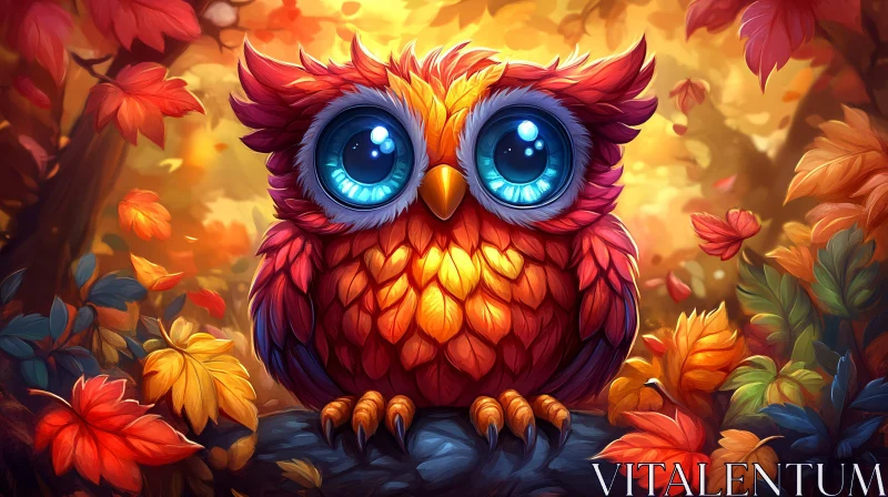 Whimsical Owl Amidst Autumn Leaves AI Image