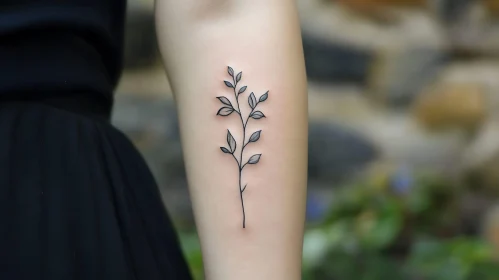 Delicate Branch Tattoo with Leaves