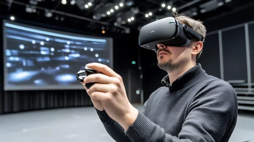 VR Headset User in Virtual Environment