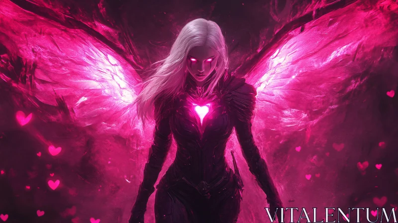 Winged Angel with a Glowing Heart AI Image