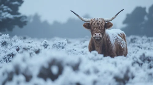 Snowy Highland Cow Portrait