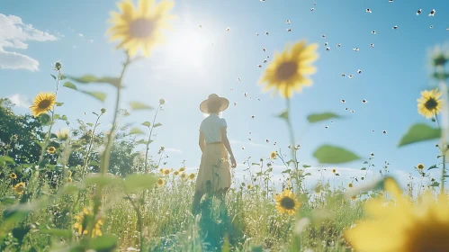 Woman in Sunflower Meadow