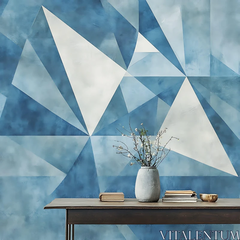 AI ART Abstract Blue Triangles and Vase Still Life