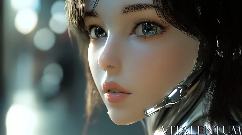 Futuristic Cyborg Woman's Realistic Portrait AI Image