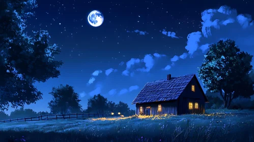 Night Scene With House and Moon