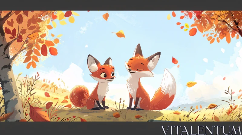 Foxes in Autumn Leaves AI Image