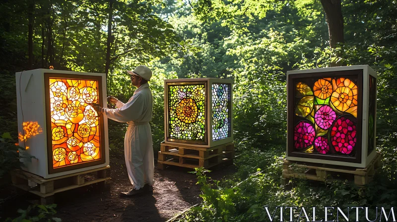 Forest Art with Stained Glass Panels AI Image