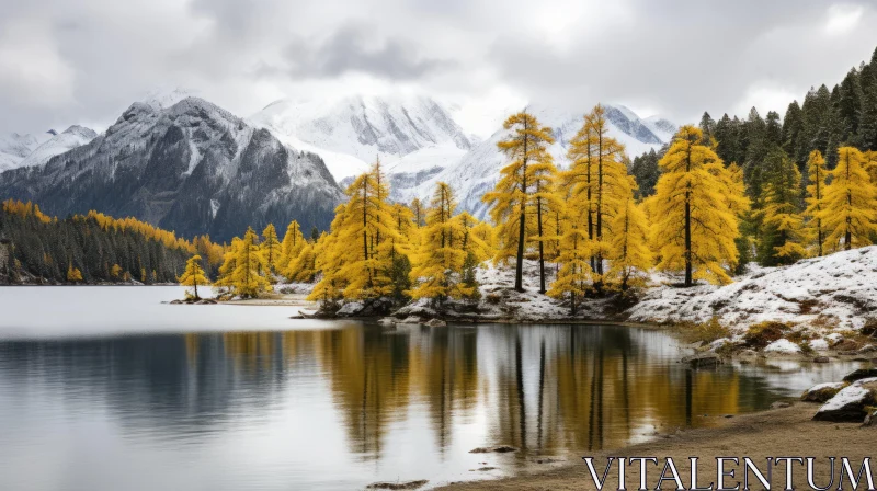 A Serene Yellow Tree in a Mountainous Landscape | Captivating Nature Photography AI Image