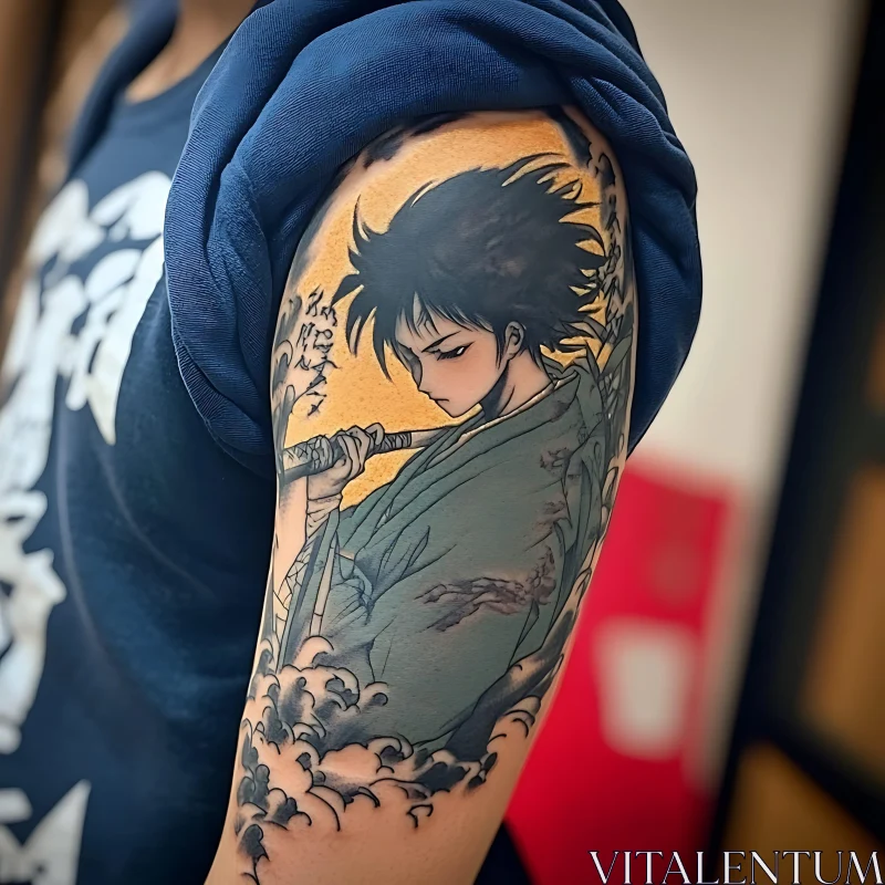 Samurai-Themed Anime Tattoo Art AI Image