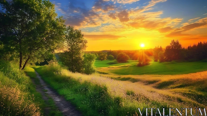 Sunset Meadow Path AI Image