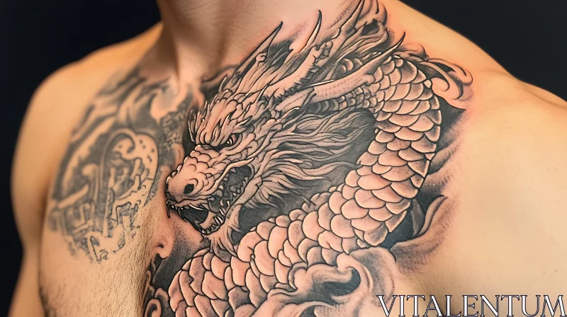 Intricate Dragon Tattoo on Chest AI Image