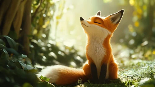Sunlit Fox in Woodland Calm