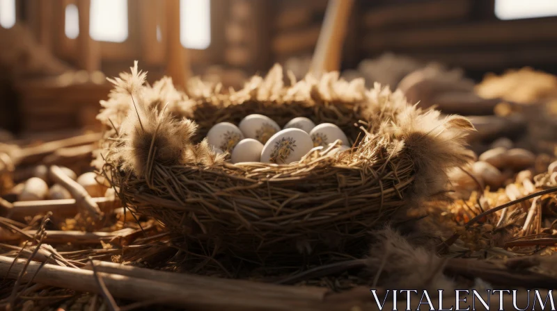 Buddhist Egg-filled Nest in a Rustic Forest AI Image