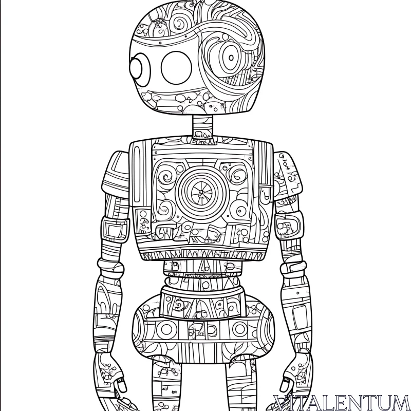 Detailed Robot Monochrome Drawing AI Image