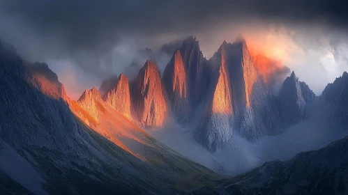 Majestic Sunlit Mountain Peaks