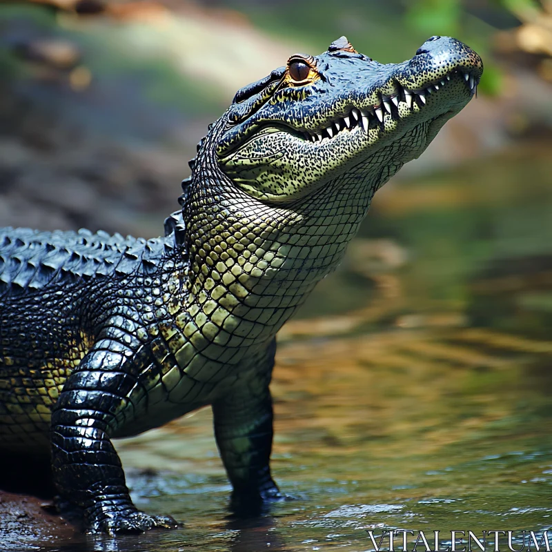 Alligator Standing Tall in River AI Image