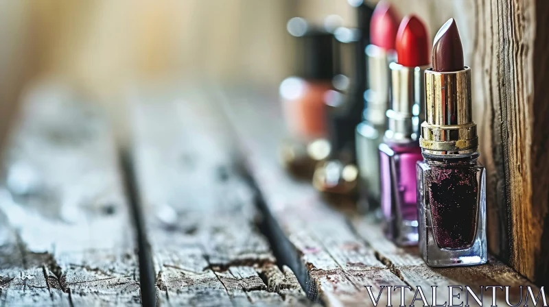 Elegant Makeup Table with Lipsticks and Nail Polish AI Image