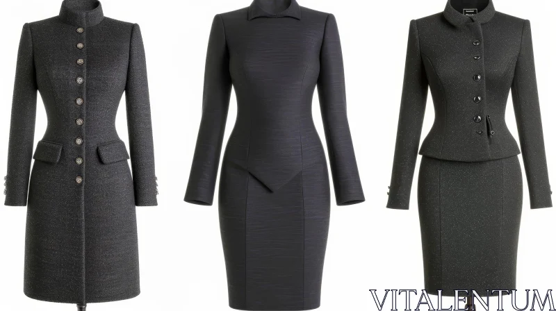 Elegant Women's Suits in Dark Gray Tweed Fabric AI Image