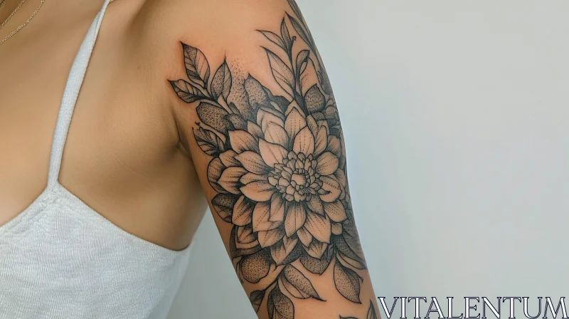 AI ART Stunning Black Ink Flower with Leaf Design