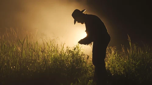 Silhouette of a Cowboy at Dusk