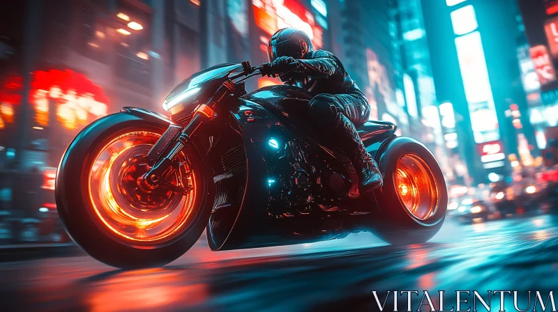 Futuristic Motorcycle in Neon City AI Image