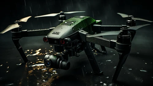Green Drone in Rain - A Photorealistic Rendering
