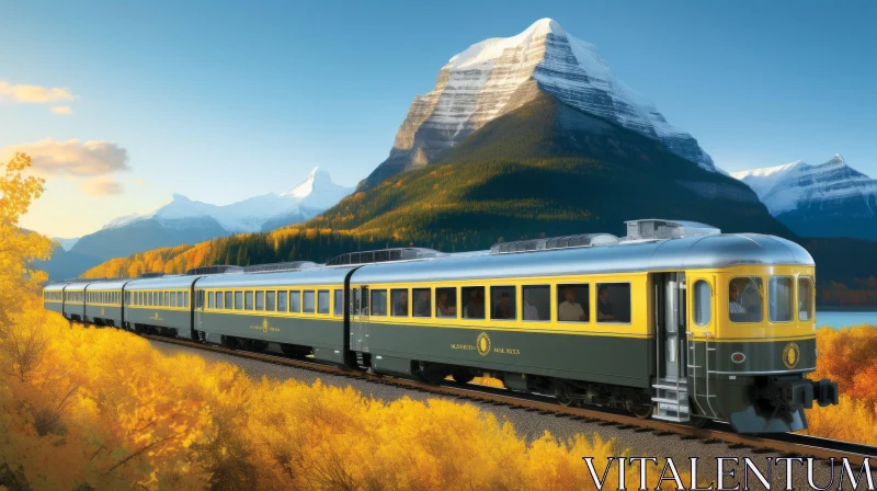 Sublime Wilderness: A Silver and Yellow Train AI Image