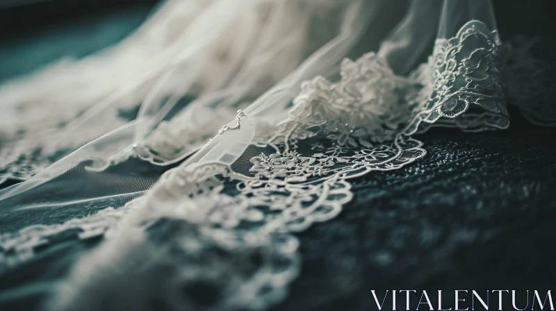 White Wedding Veil with Delicate Floral Lace Details AI Image