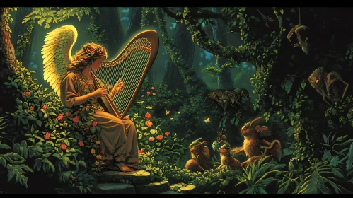 Forest Angel Playing Harp for Creatures