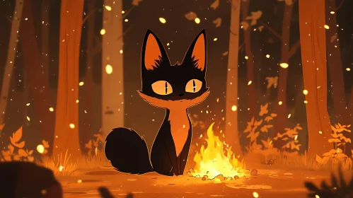 Stylized Cat near Campfire