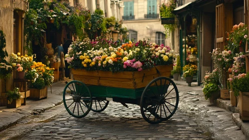 Picturesque Flower Cart in Historic Town