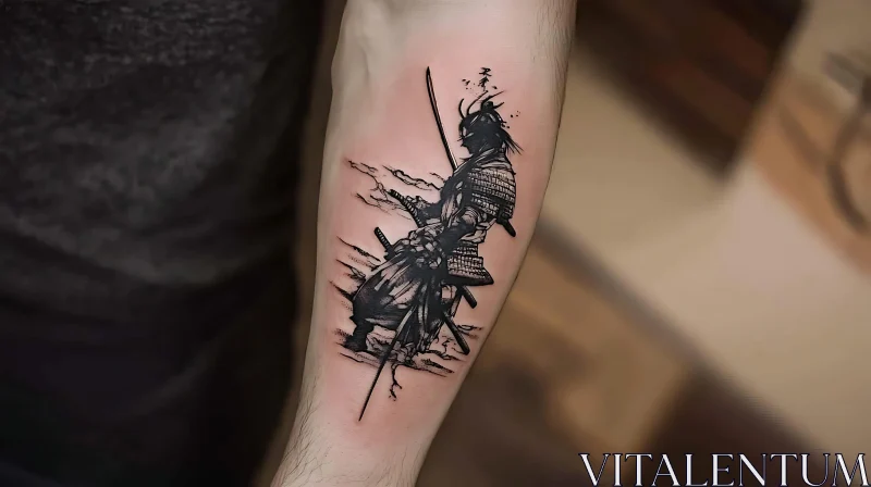 Intricate Samurai Tattoo in Black Ink AI Image