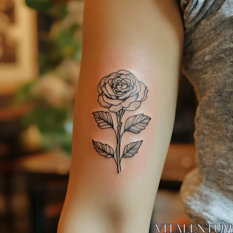 Intricate Black Ink Rose Tattoo AI Image