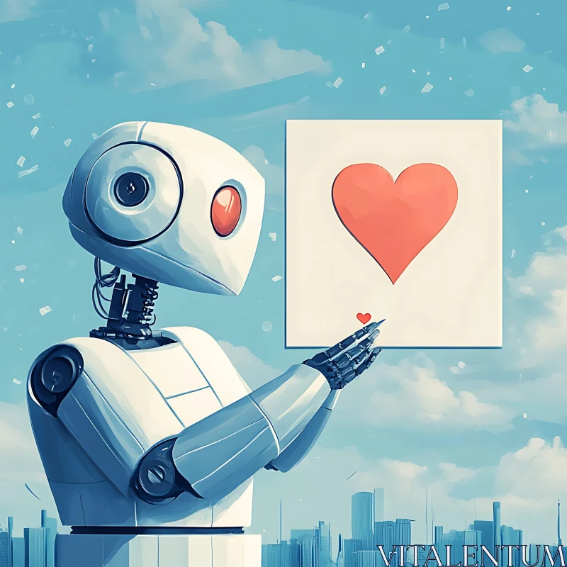 AI ART Robot Holding Heart on Canvas