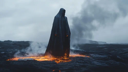 Dark Figure on Lava Field