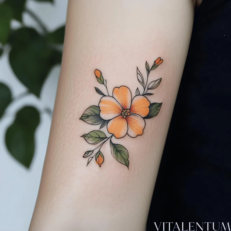 Delicate Botanical Tattoo with Orange Petals AI Image