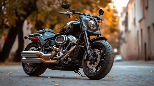 Motorcycle on a Street in Autumn