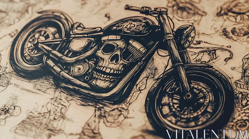 AI ART Monochrome Motorcycle Skull Design Artwork