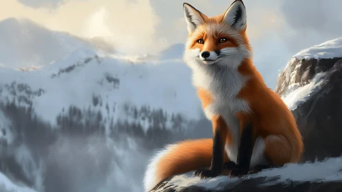 Winter Fox Portrait in the Mountains