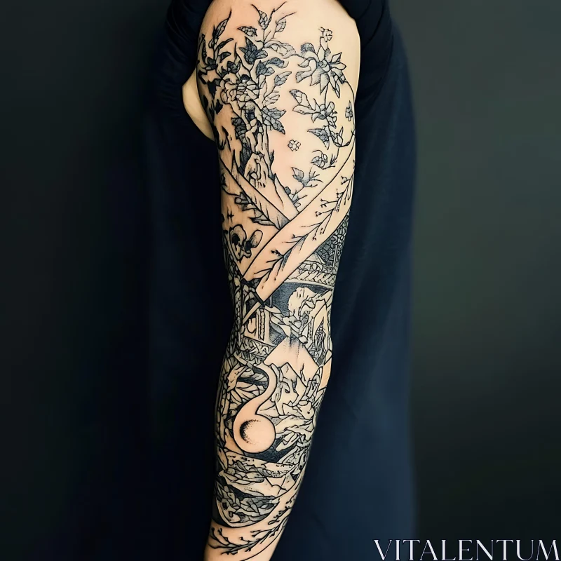 Detailed Floral and Abstract Arm Tattoo AI Image