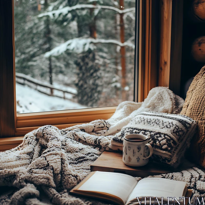 AI ART Warm Winter Reading Nook