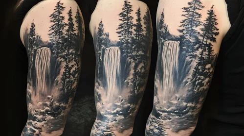 Forearm Tattoo of Waterfall in Forest